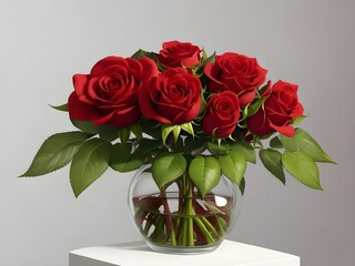 Bouquet of red roses in a vase on a white background