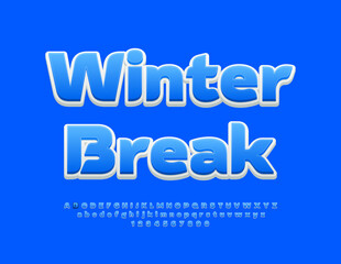 Vector creative poster Winter Break. Elegant Blue Font. Artistic Alphabet Letters and Numbers set