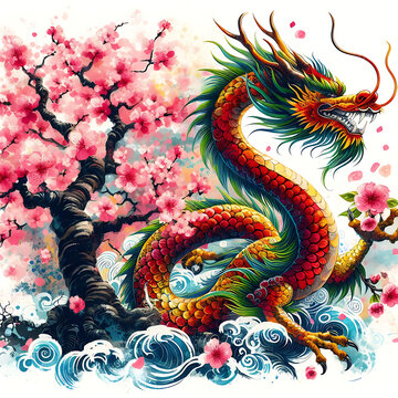 Watercolor style asian dragon image