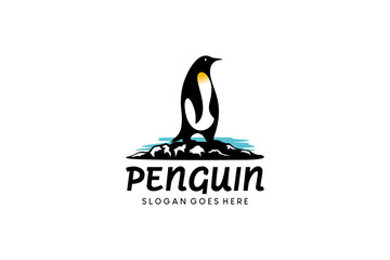 Standing nature penguin vector logo design
