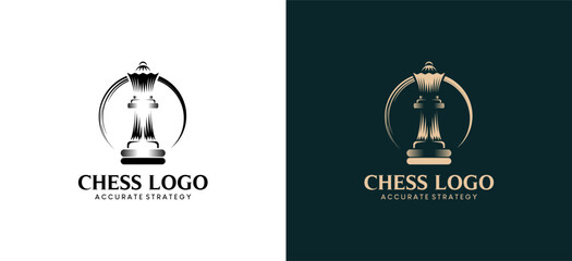 Vintage classic quenn chess logo design template, chess sport logo