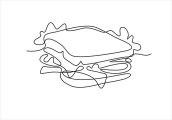 One single line drawing of fresh sandwich logo vector graphic art illustration. Hot dog fast food cafe menu and restaurant badge concept. Modern continuous line draw design street food logotype