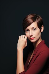 Stylish french woman with modern short haircut