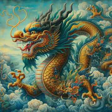 Asian dragon image oil painting style