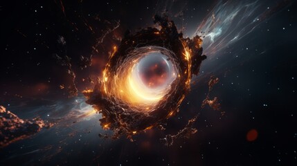 a blackhole with a glowing accretion disc - obrazy, fototapety, plakaty