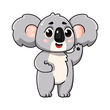 Cute koala waving its paw, a vector cartoon character.