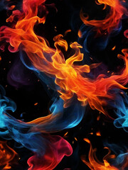 Abstact style multicolored smoke blooms dark background. ai generative