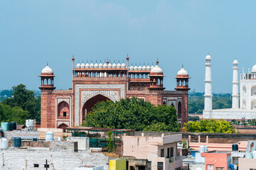 views of taj mahal from a rooftop, india