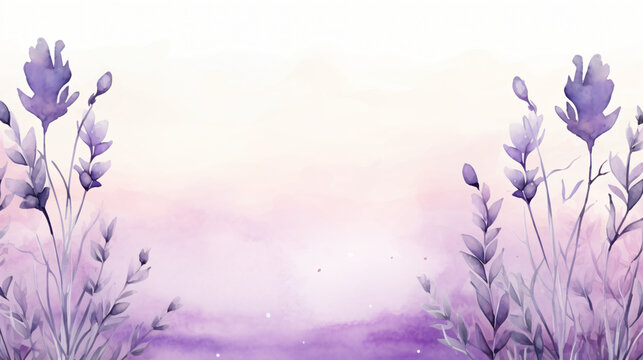 Watercolor lavender background with a copy space