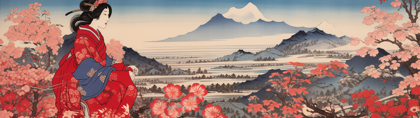 Japanese Edo period beauty illustration in Yukioe style