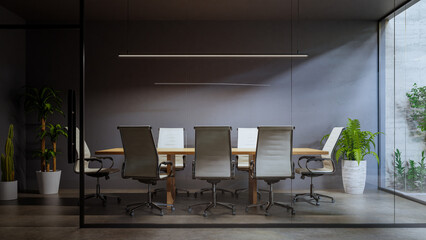 an office conference room in a glass partition, 3d rendering