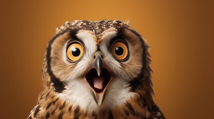 Fototapeta premium studio portrait of surprised owl, isolated on brown background