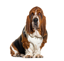 Sitting Basset hound, isolated on white