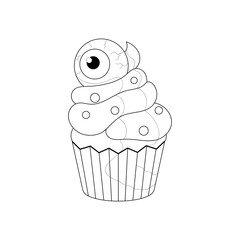 Halloween muffin with eye. Coloring book for children.