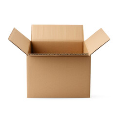 Open cardboard box on a transparent background.