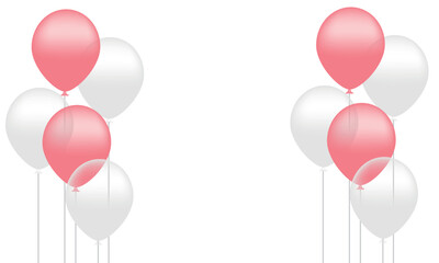 Festive banner with pink confetti and balloons