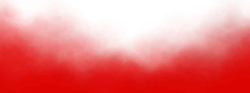 Abstract red diffuse smoke on a horizontal banner. Transparent smoke fog clouds overlay.