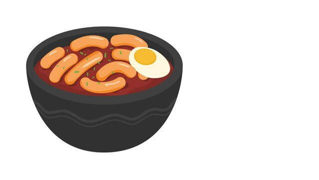 tteokbokki or topokki rice cake stick korean street food animation