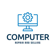 Desktop computer logo design isolated on white background