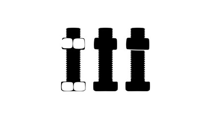 bolt and nut, black isolated silhouettes set