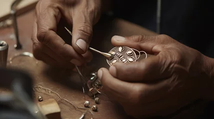 Fotobehang Crafty hands skillfully fashioning an artisanal trinket with conventional methods. © ckybe