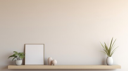 empty blank wall template with plant on the shelf mock up