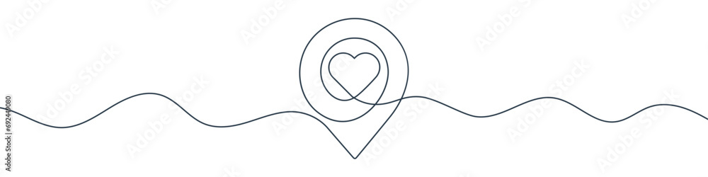 Canvas Prints continuous line drawing of gps love pin. single line map pin icon.