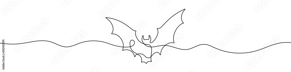 Poster continuous line drawing of bat. bat continuous line icon.