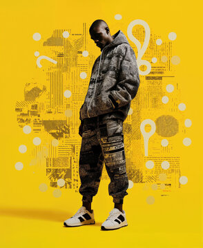 Generative AI image of Urban Rap Fashion on Yellow Background
