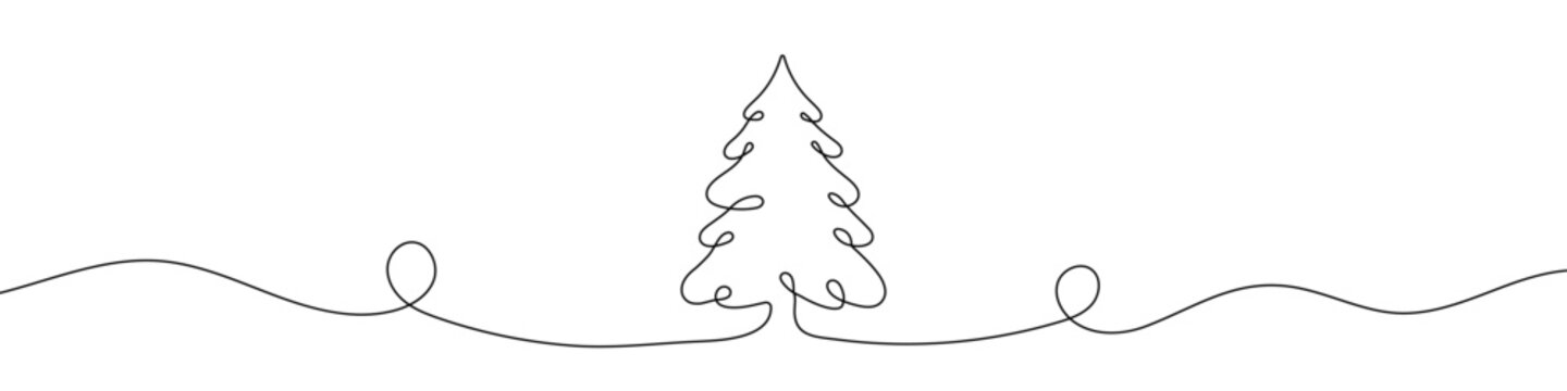 Continuous line drawing of Christmas Tree. Single line Christmas Tree icon.