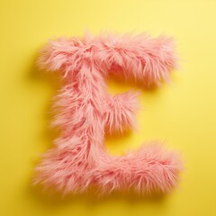 Fototapeta premium pink furry letter E on a yellow background