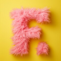 Fototapeta premium pink furry letter F on a yellow background