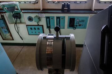 Navigational bridge and control device on old abandoned ship © Mulderphoto