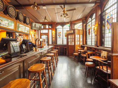 Interior of the historic Bloomsbury Tavern pub on November 8, 2023 in London, UK