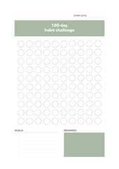 challenge plan, minimalistic daily, weekly planner printable template. habit, workout planning and to do list. printable planner, digital planner. A4 and letter size. Vector template. EPS 10