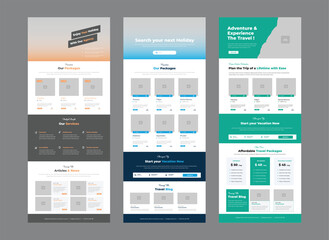 A email marketing newsletter template for travel and tourism agency business, Travel landing page design. Email newsletter template set.