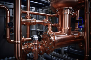 Equipment copper piping as found inside of a modern industrial power plant - Powered by Adobe