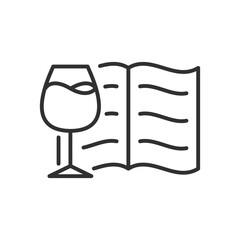 Wine glass and book, linear icon. Line with editable stroke