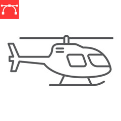 Helicopter line icon, transportation and aviation, helicopter vector icon, vector graphics, editable stroke outline sign, eps 10.