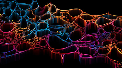 Naklejka premium Neural texture of fluorescent lines on black background