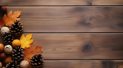 Autumn leaves wallpaper in a wooden table 