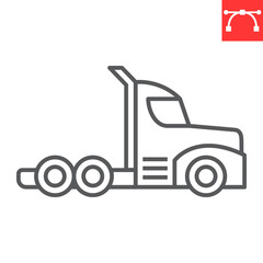 Big truck line icon, transportation and vehicle, semi truck vector icon, vector graphics, editable stroke outline sign, eps 10.
