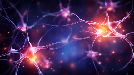 Neural Network, Glowing Gold Connected Neurons on Dark Background, Electric Plasma Interaction, Energy Patterns, Brain Activity, Neuroscience.
