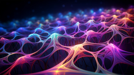 Synaptic Neural Network Banner. Glowing Energetic Connections in Futuristic Biotechnological Background.