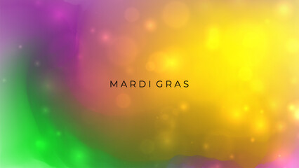 Mardi Gras blurred background. Glowing lights. Graphic template for Fat Tuesday holiday. Vector illustration.