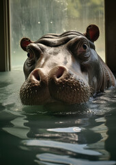 Fototapeta premium Hippo big wild hippopotamus wildlife nature mammal water head animals river