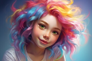 Portrait of cute young girl with rainbow hair