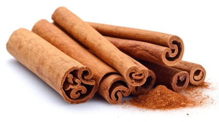 cinnamon sticks, in white isolated background