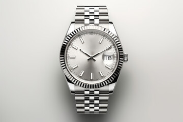 Wrist luxury silver man watch on a white background. - obrazy, fototapety, plakaty
