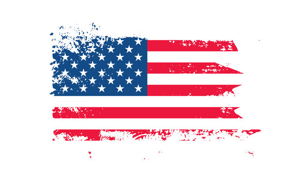 Grunge US Flag brush stroke effect. USA flag brush paint use to 4 of July American President Day. United States of America flag with watercolor paint brush strokes texture or grunge texture design. 